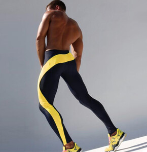 Фото - Мужские лосины для фитнеса Tauwell черные с желтой полосой - Men box