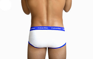 Фото - Брифы средней посадки Calvin Klein серии 365. Цвет: белые с голубой резинкой - Men box
