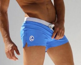 Фото - Плавки шорты мужские AQUX синего цвета с карманом - Men box