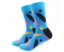 Фото - Высокие носки Friendly Socks голубые с цветными перьями - Men box